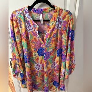 Colorful Floral V-Neck Blouse